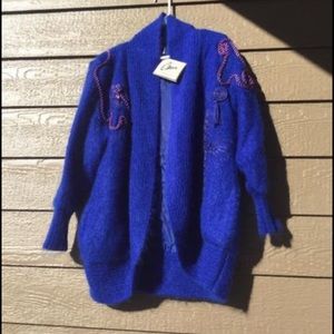 NWT! Career Vintage 80’s  90’s woman’s Sweater cardigan wool mohair embroidery